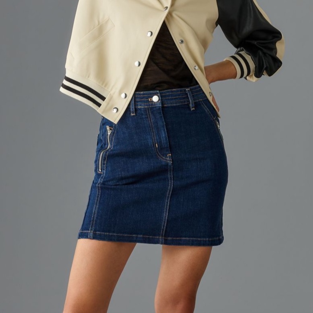 Anthropologie Pilcro Polished Denim Mini Skirt in Dark Wash